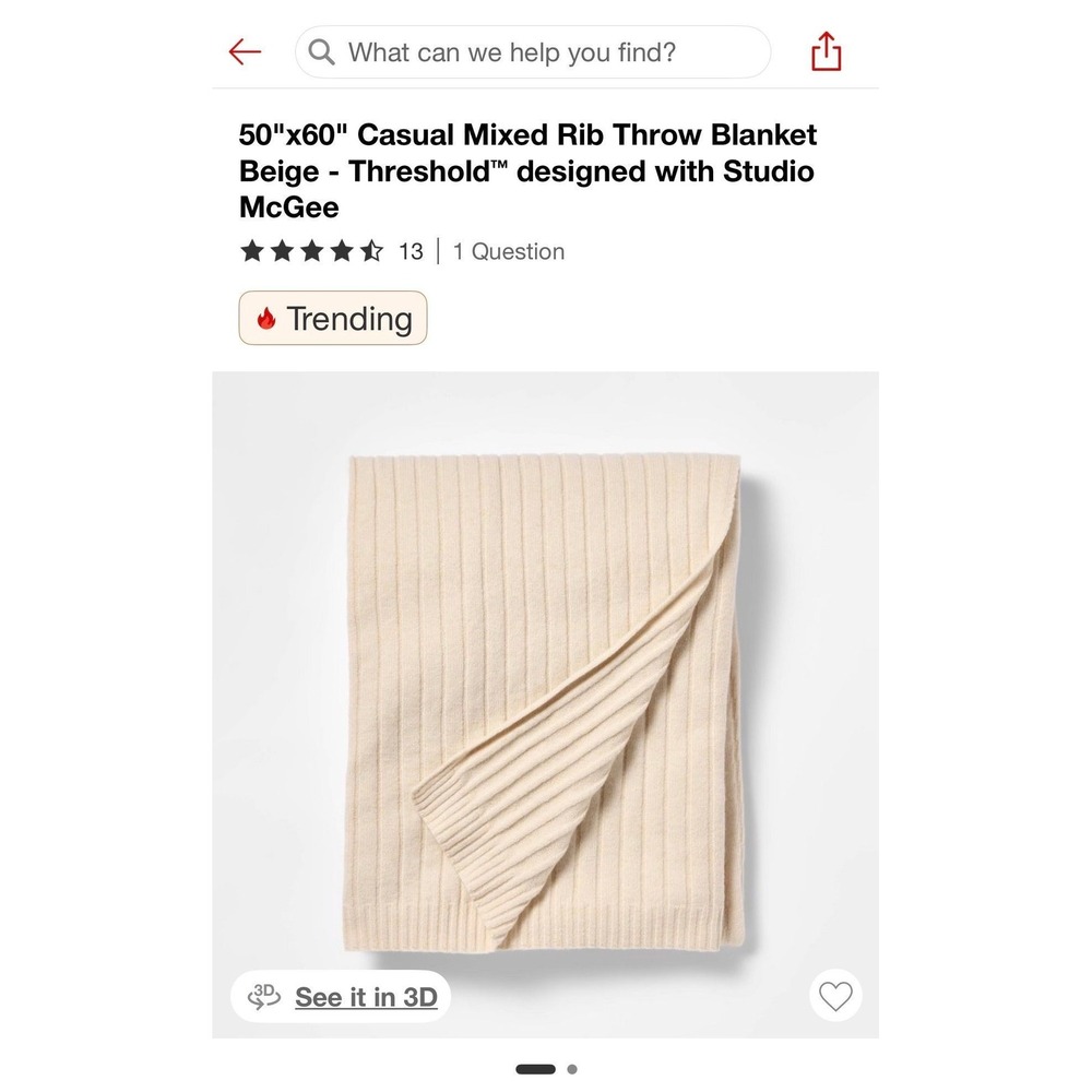 Threshold Studio McGee Casual Mixed Rib Throw Blanket Beige 50x60